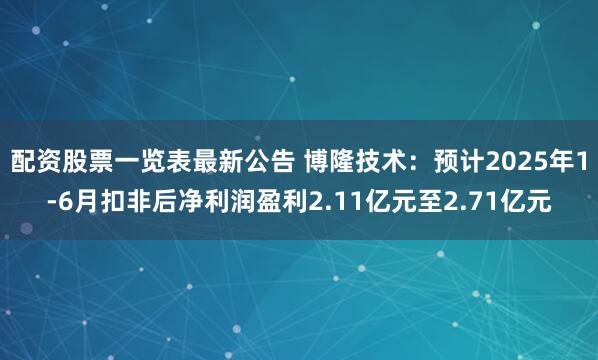 配资股票一览表最新公告 博隆技术：预计2025年1-6月扣非后净利润盈利2.11亿元至2.71亿元